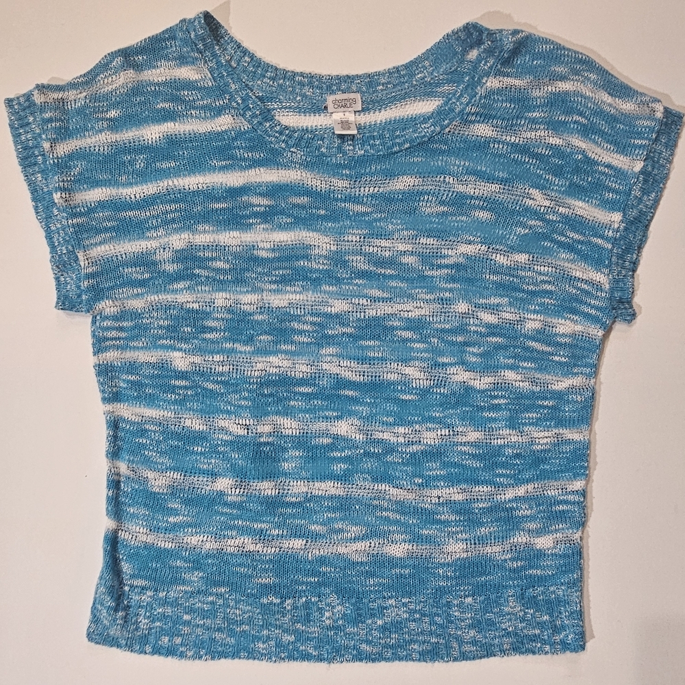 Charming Charlie Knit Short Sleeve Top Womens Small Blue White‎ Striped Coastal